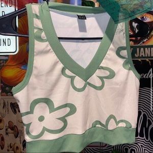 White/green flower crop top